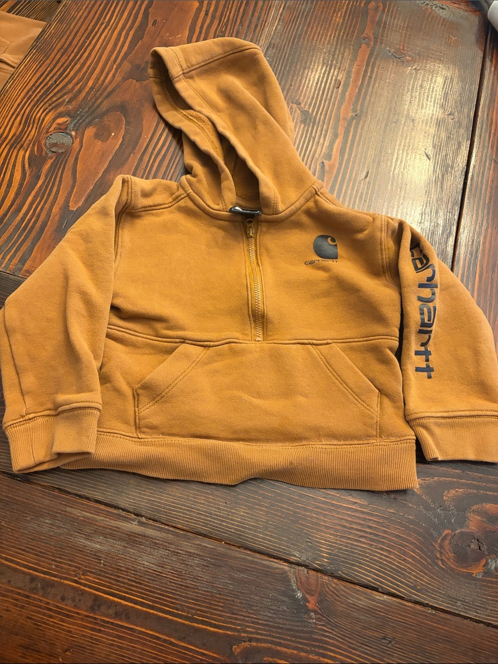 Carhartt Kids Half-Zip Hoodie in Mustard Brown
